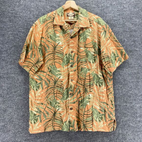Calypso Joe Shirt Men XL Orange Floral Button Up Collared Short Sleeve Cotton - Picture 1 of 8